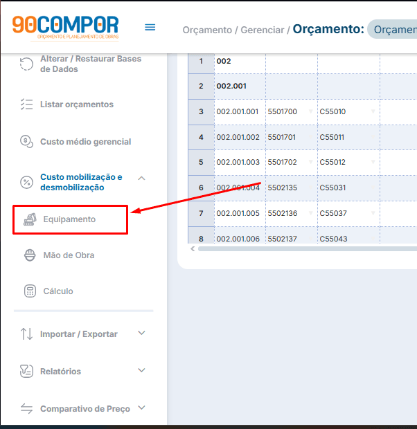 Equipamento Mobilização e Desmobilização