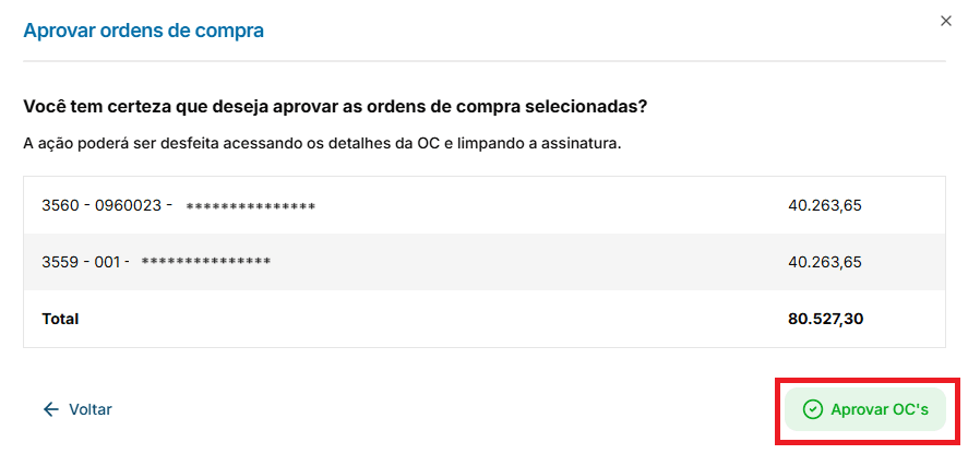 Modal de aprovação