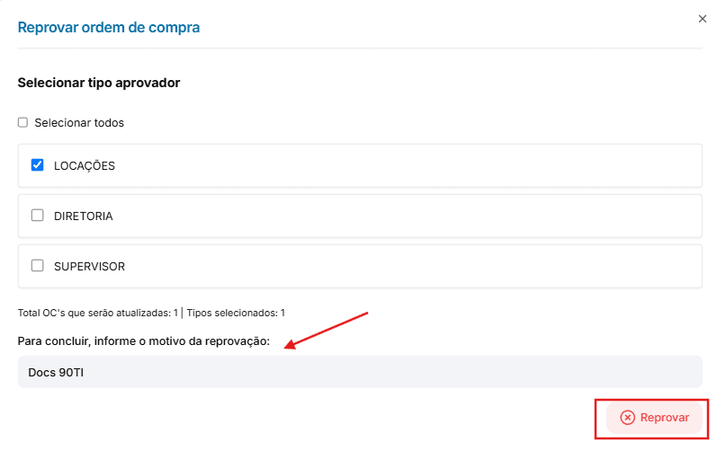 Modal de Reprovação