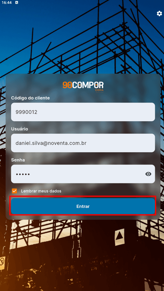 Tela inicial, onde o acesso ao aplicativo é realizado.