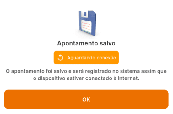 Mensagem recebida ao enviar o apontamento sem conexão com a internet