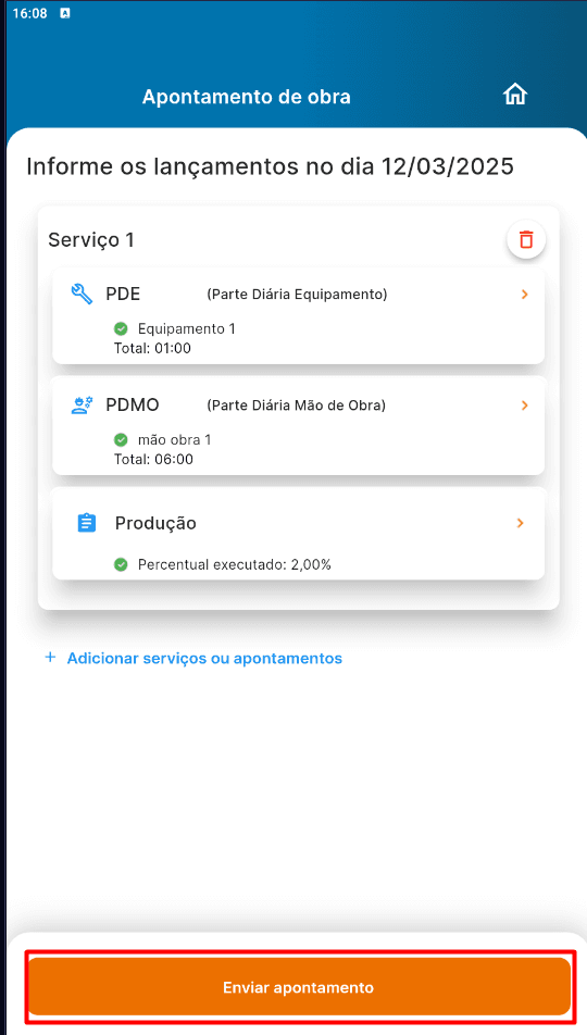 Inserindo fotos e observação