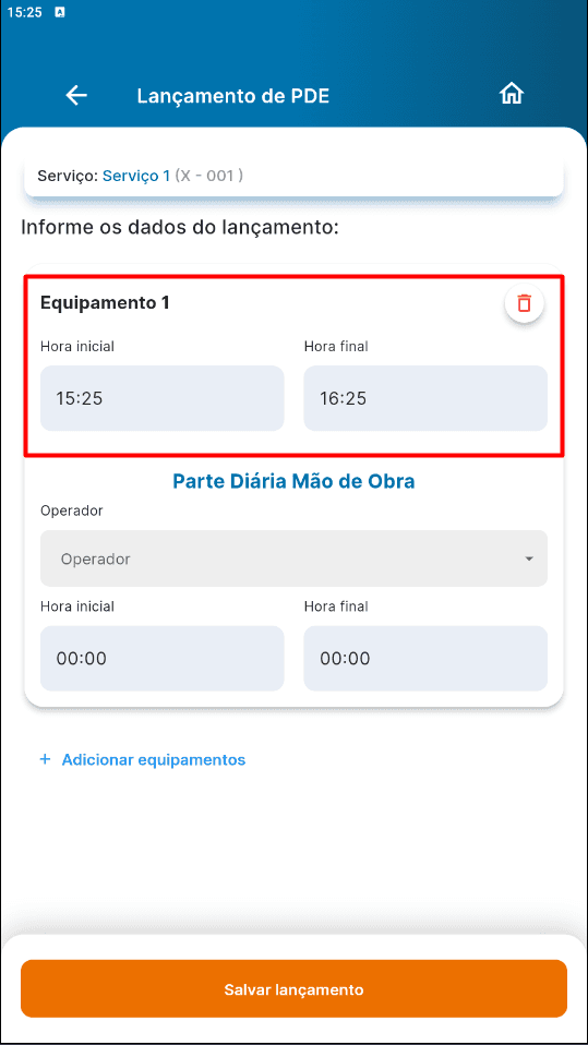 Lançamento de Horas pde