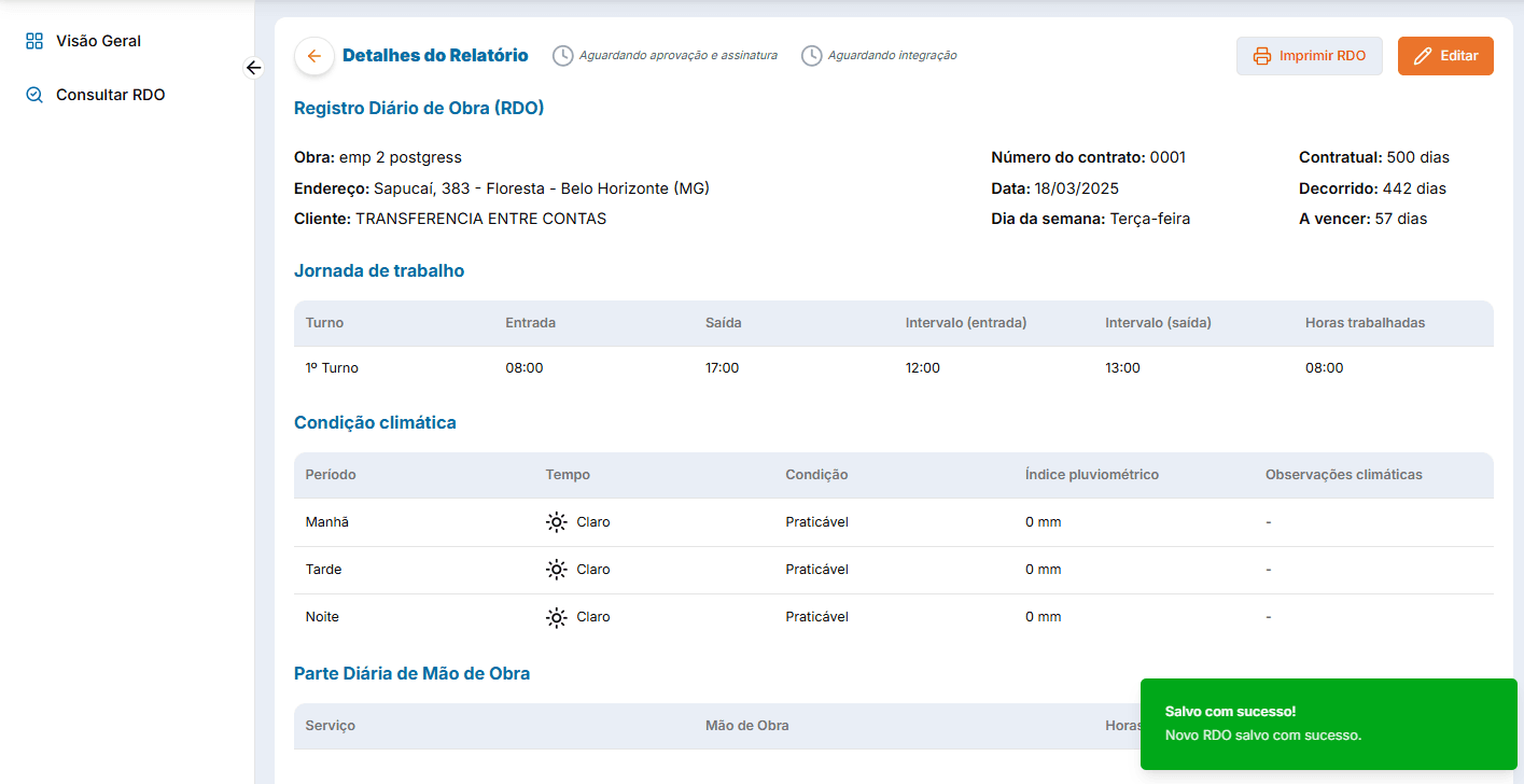 Tela de consulta RDO